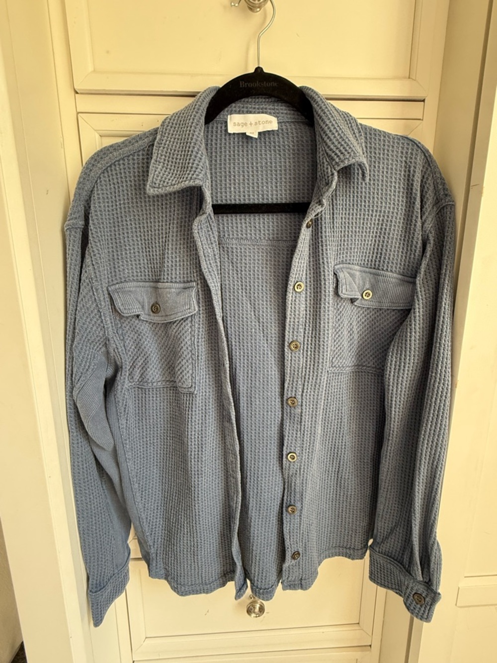 Blue Waffle-Knit Button Down Shirt